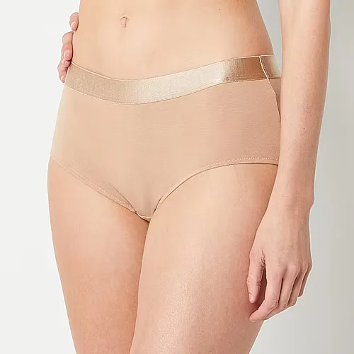 Arizona Body Cotton Elastic Waist Boyshort Panty, Small, Beige