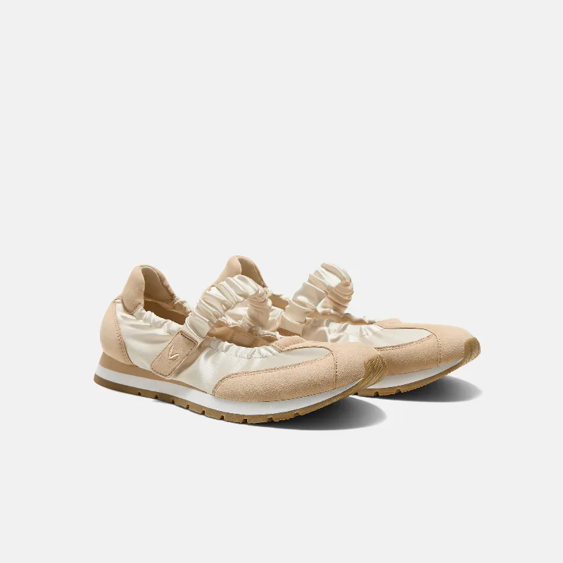 VIVAIA Round-Toe Satin Mary Janes (Ayla)|LIGHT GOLD & ALMOND|US 9.5