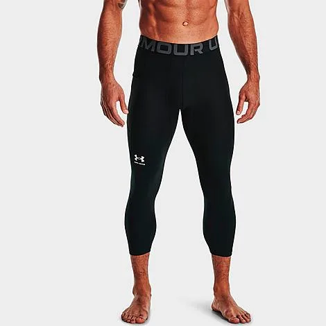 Under Armour Men's HeatGear Three-Quarter Training Leggings in Black/White Size: S Tall