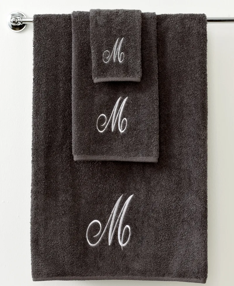 Avanti Monogram Initial Script Granite & Silver Fingertip Towel, 11" x 18" - N