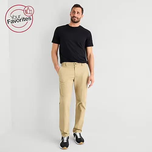St. John's Bay Stretch Chino Mens Straight Fit Flat Front Pant, 30 30, Beige
