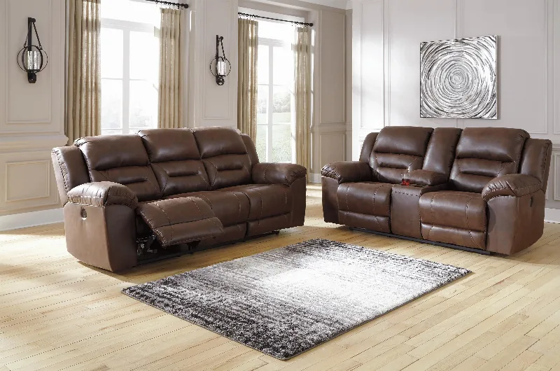 Ashley Stoneland Power Reclining Sofa and Loveseat Set, Chocolate