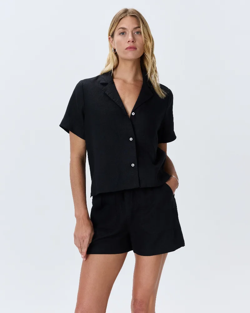 Quince | Women's Short Sleeve Shirt in Black, Size XL, Linen