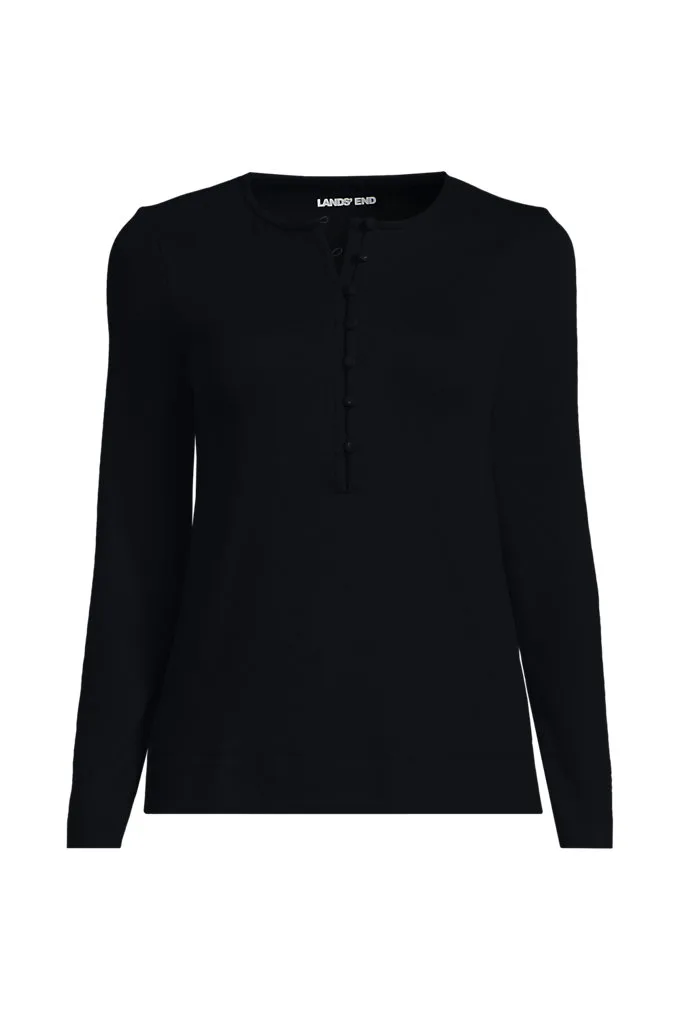 Women's Long Sleeve Polished Essentials Henley - Lands' End - Black - L
