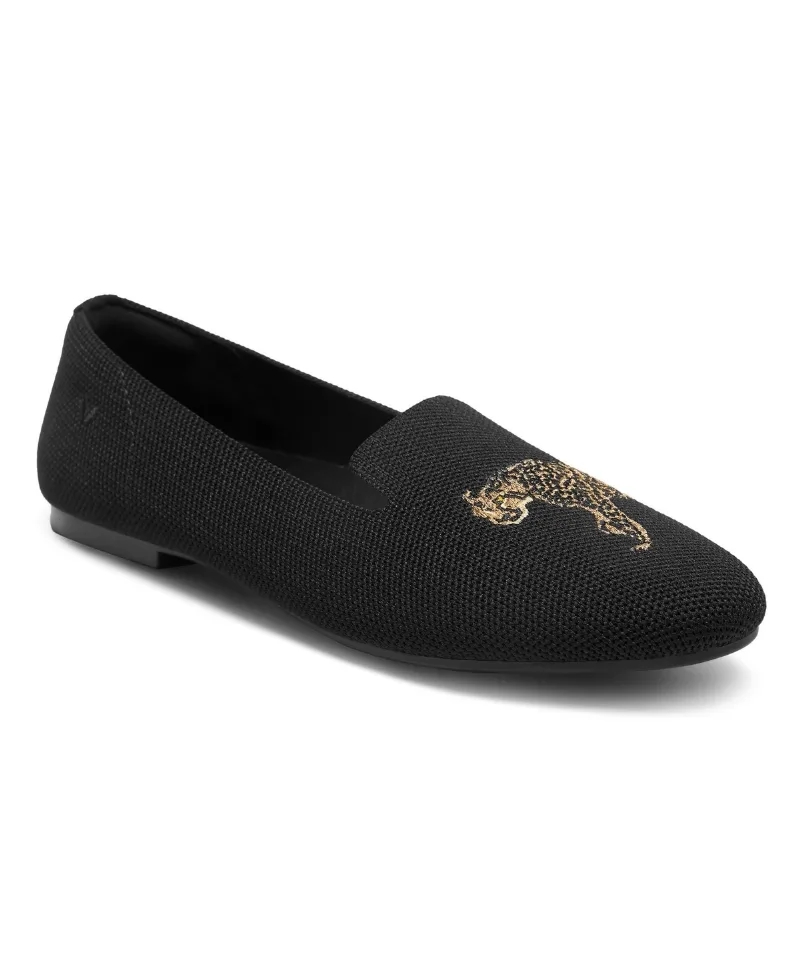 Vivaia Women's Audrey Round-Toe Slip-On Embroidered Loafers - Black-cheetah