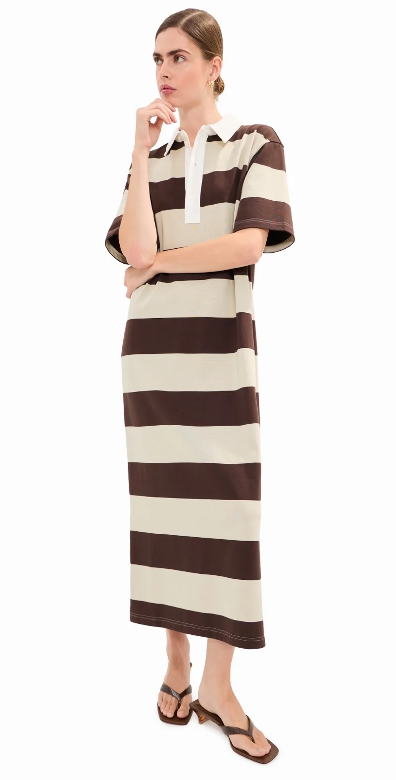 LE BOP Nell Oversized Polo Maxi Dress Chocolate/Beige M