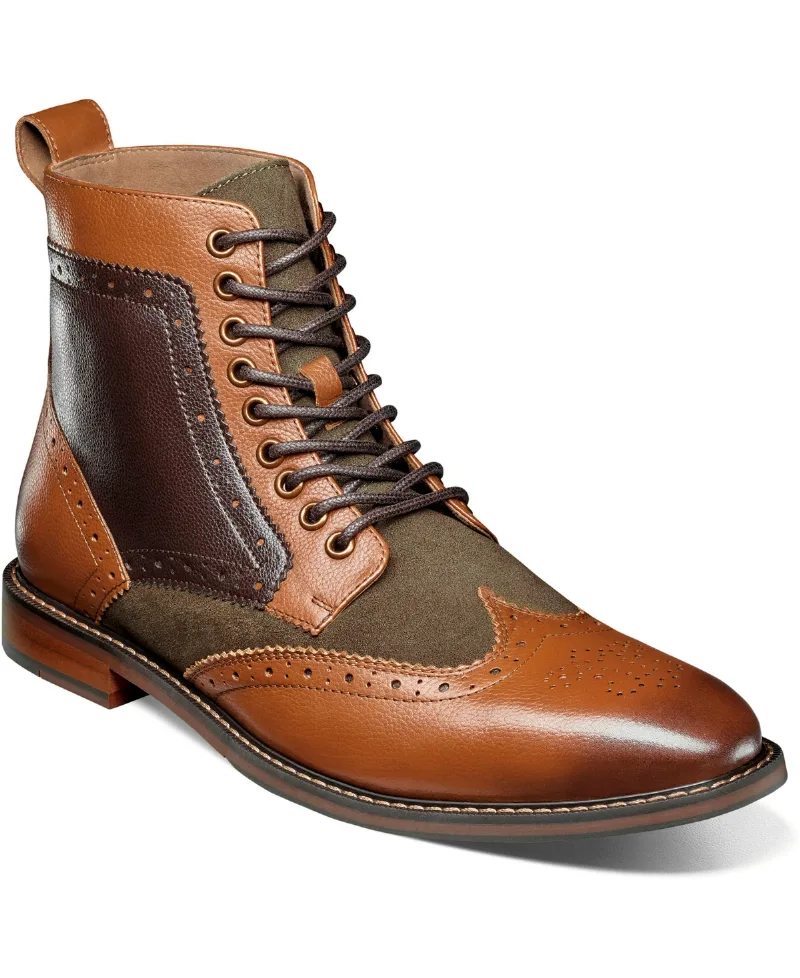 Stacy Adams Men's Finnegan Wingtip Lace Boots - Olive multi