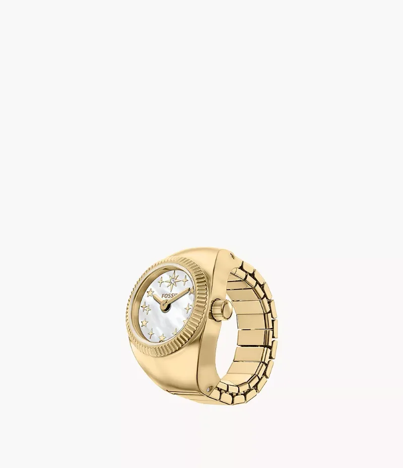 Bague montre à deux aiguilles en acier inoxydable ton or