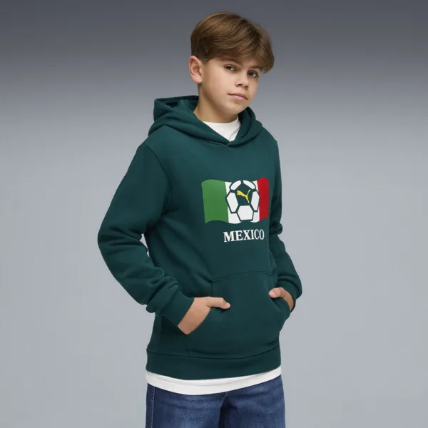 Sudadera PUMA Con Capucha Fanpack Juvenil en Talle 7-8Y Varsity Green/pelé Amarillo