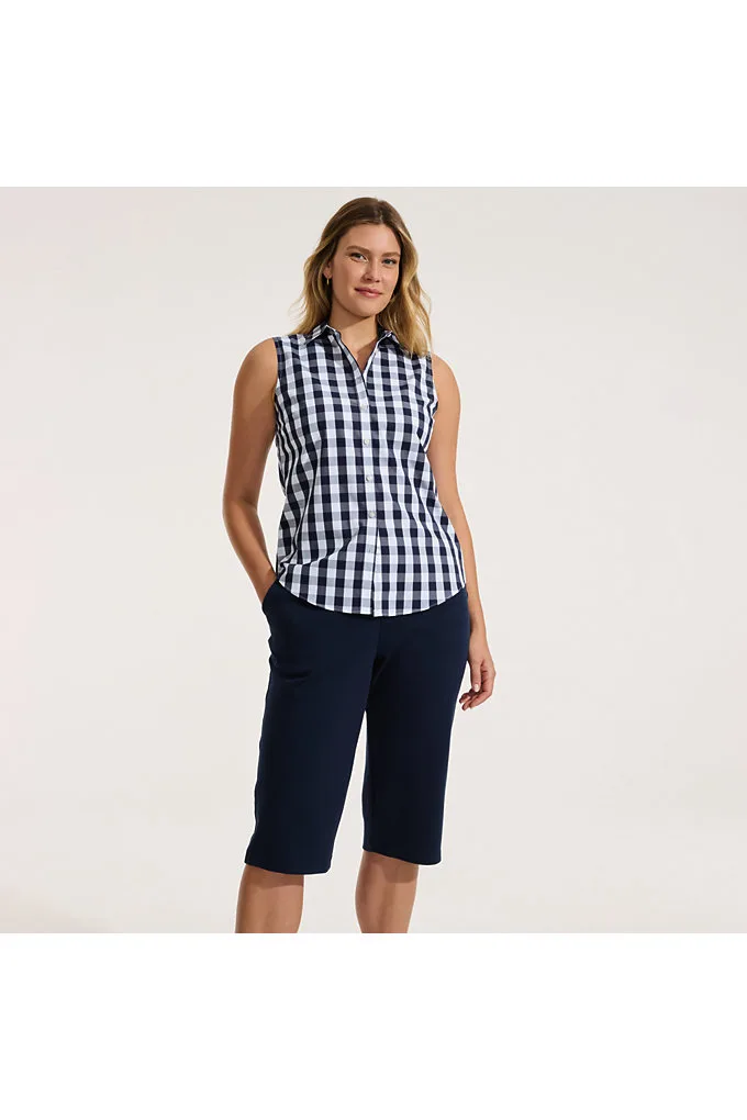 Women's Sport Knit High Rise Elastic Waist Capri Pants - Lands' End - Blue - S