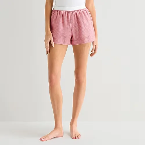 Arizona Body Womens Juniors Flannel Pajama Shorts, X-small, Red