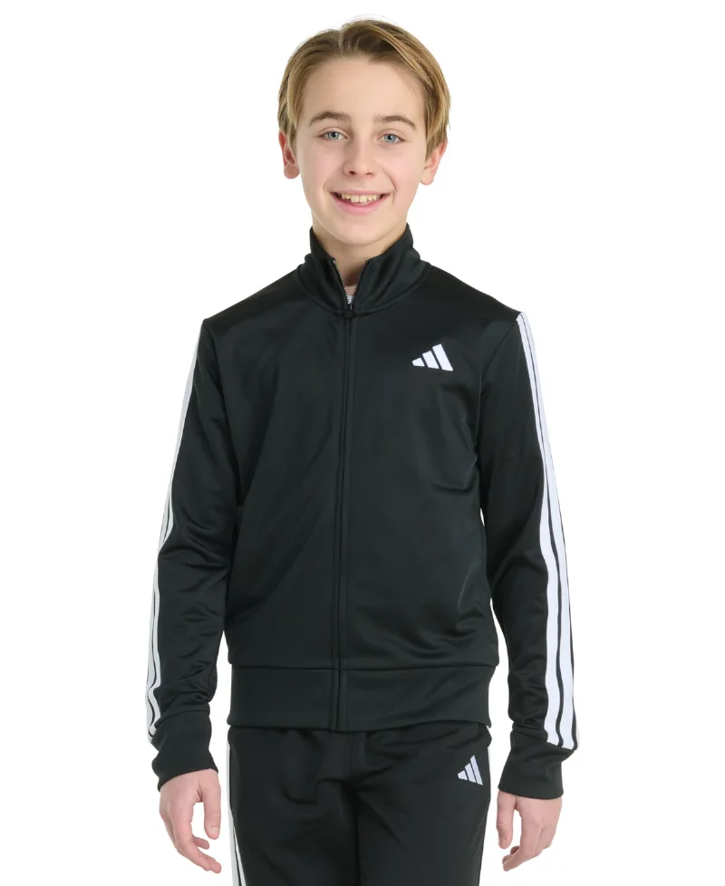 adidas Big Boys Long-Sleeve Full-Zip Essential Tricot Jacket - Black