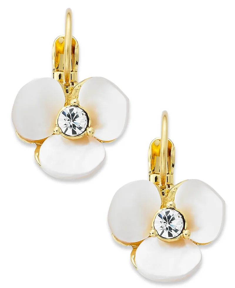 Kate Spade New York Earrings, Gold-Tone Cream Disco Pansy Flower Leverback Earrings