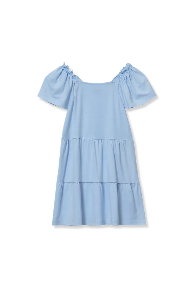 Girls Short Sleeve Tiered Tunic Top - Lands' End - Blue - M