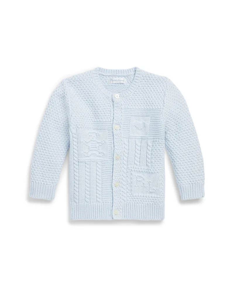 Polo Ralph Lauren Baby Boys or Girls Contrast-Knit Cotton Long Sleeves Cardigan - Beryl Blue