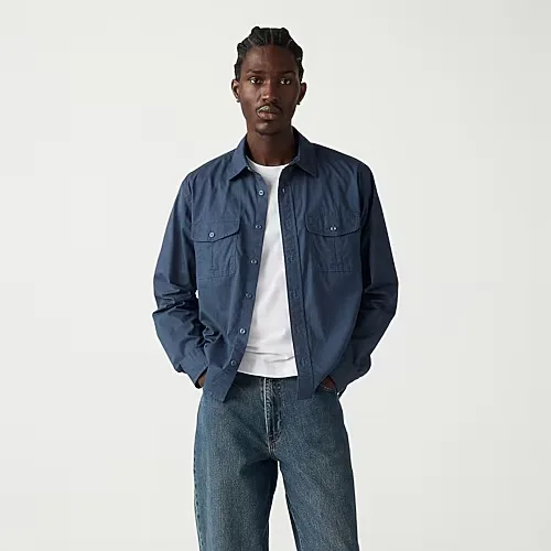 Levi's Mens Long Sleeve Relaxed Fit Button-Down Crop Shirt, X-large, Blue