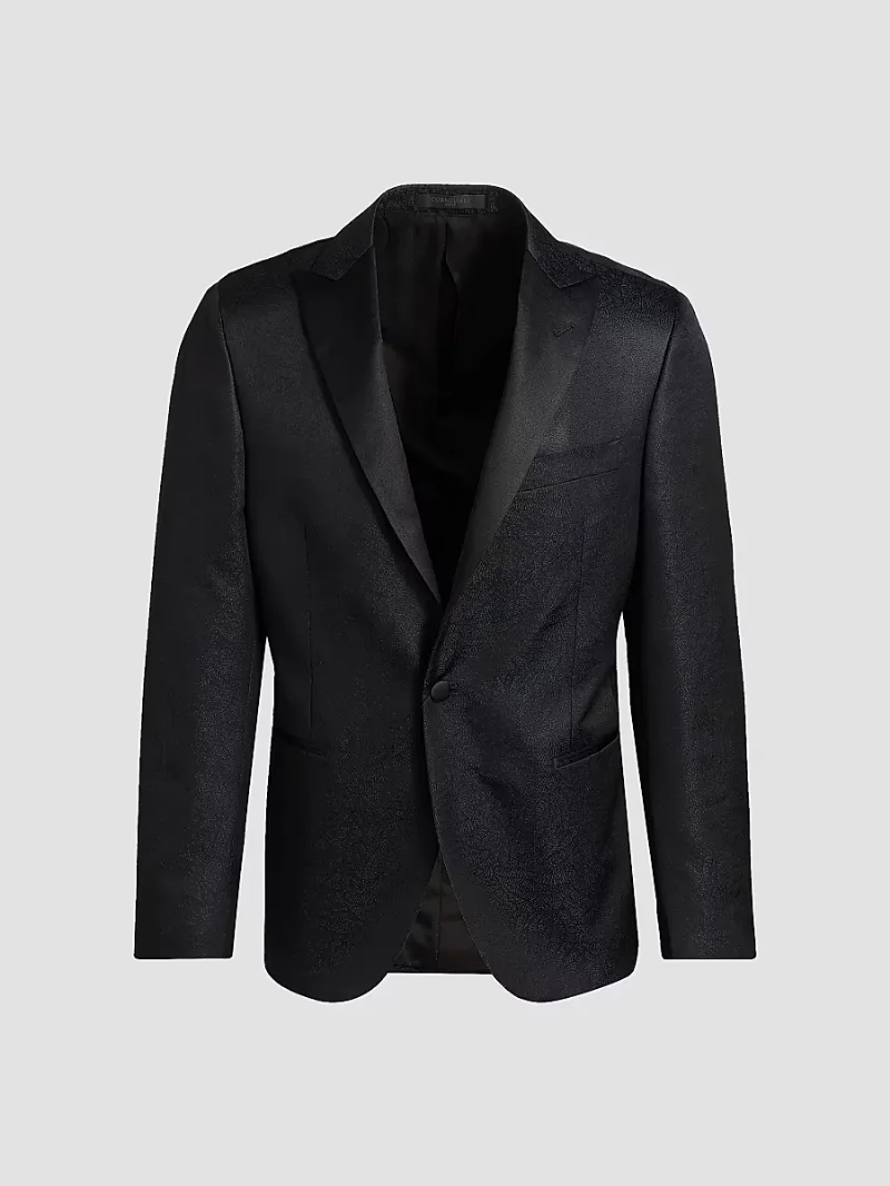 Men's Wool-Silk Jacquard Sport Jacket - Navy - Size 42
