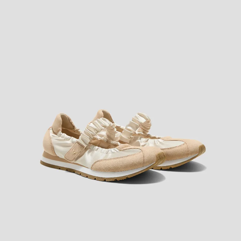 VIVAIA Round-Toe Satin Mary Janes (Ayla)|LIGHT GOLD & ALMOND|US 8
