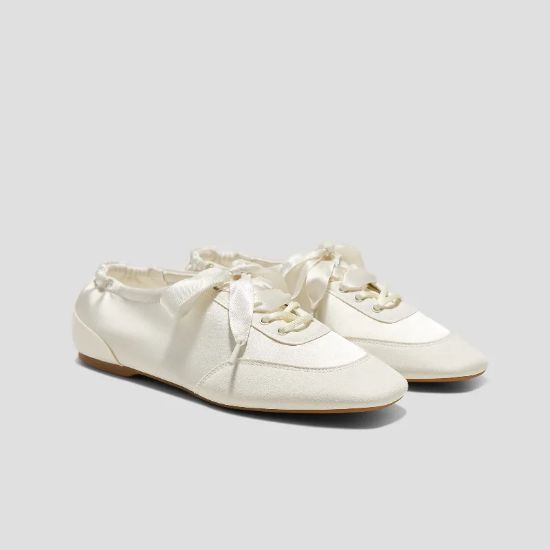 VIVAIA Square-Toe Lace-Up Satin Sneakerina (Cristina)|LIGHT GOLD|US 5.5