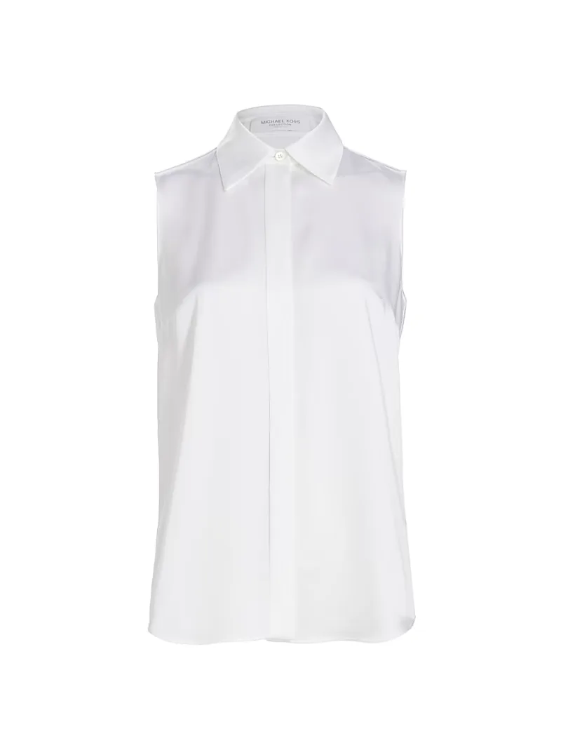 Michael Kors Collection Women's Sleeveless Charmeuse Blouse - Optic White - Size 12