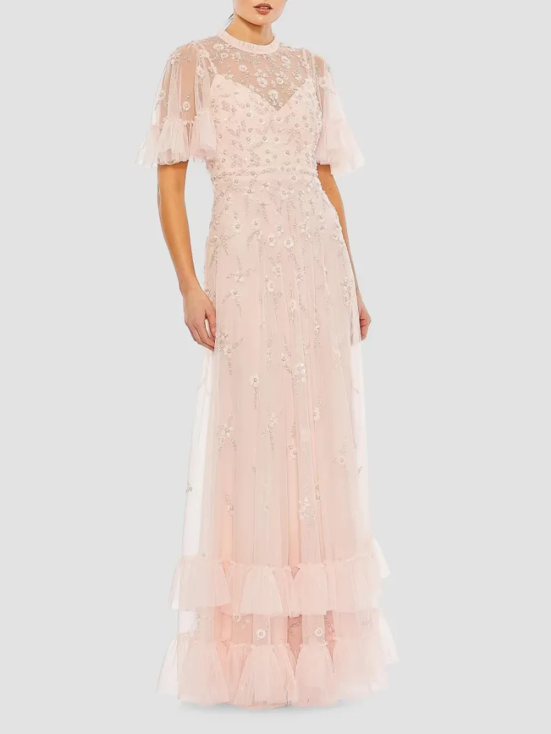 Mac Duggal Women's Floral Sequin-Embellished A-Line Gown - Peach - Size 16