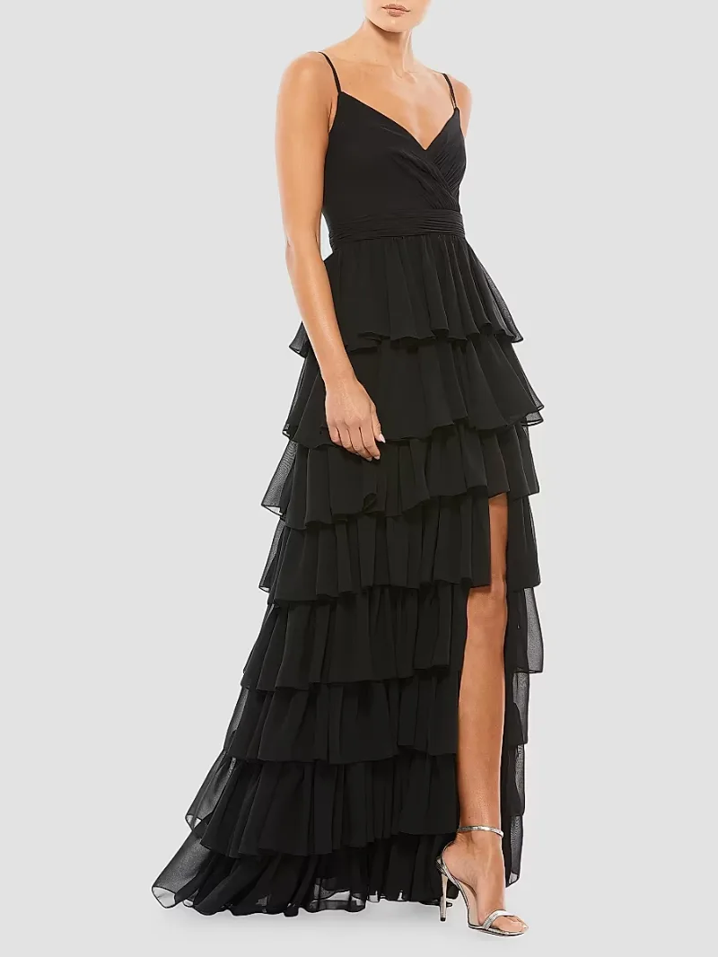 Mac Duggal Women's Ieena Sleeveless Tiered Ruffle Gown - Black - Size 12