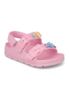 MIA Little Kid Girls Lil Jheza-A EVA Footbed Buckle Gem Sandals, Pink, 10M Little Kid