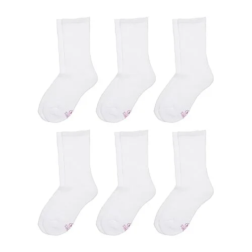 Hanes Ultimate Little & Big Girls 6 Pair Crew Socks, Small, White