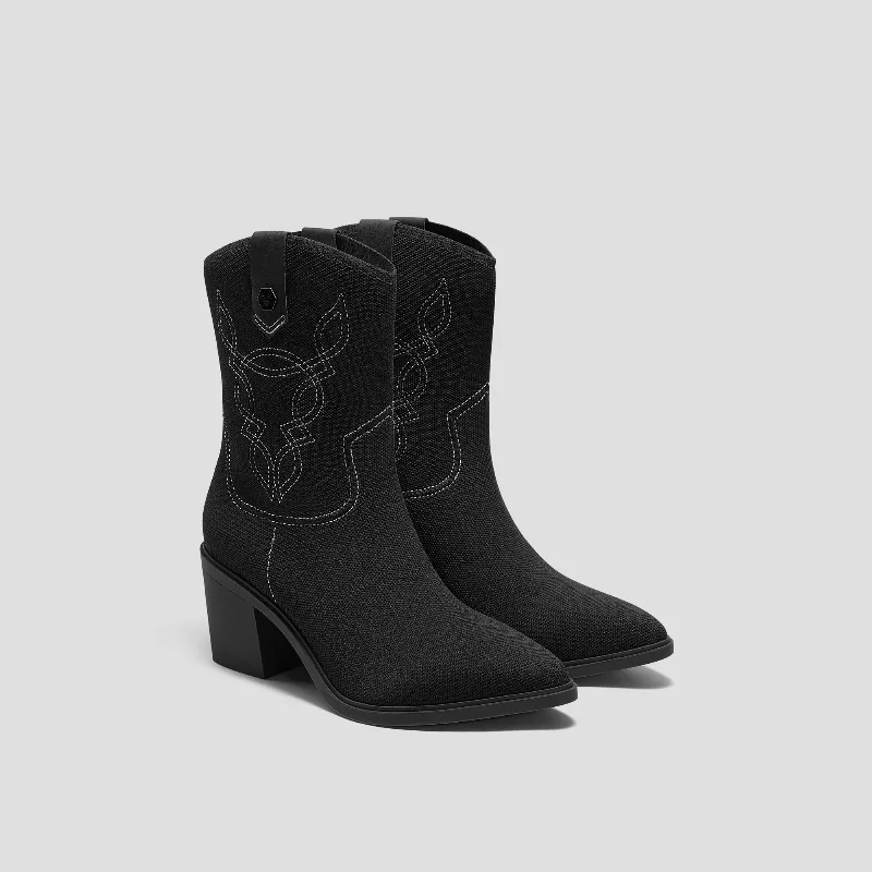 VIVAIA Pointed-Toe Western Ankle Boots (Wesley)|BLACK-EMB|US 9