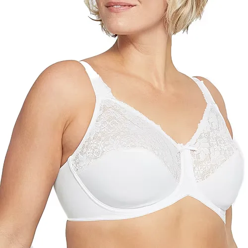 Bali Lilyette Comfort Lace Full Coverage Minimizer Underwire Minimizer Bra Ly0428, Dd, White