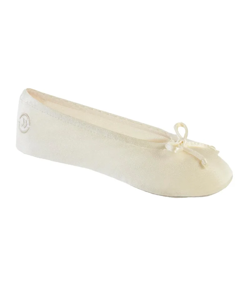 Isotoner Signature Women's Satin Ballerina Slippers with Bow - Cream
