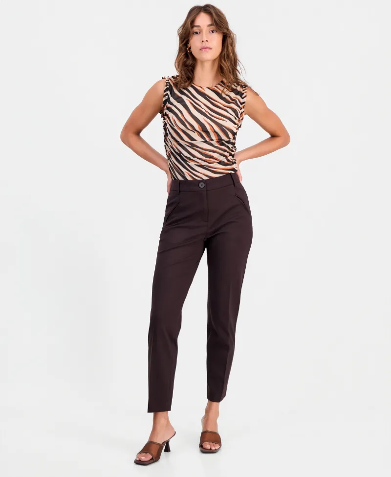 Bar Iii Women's Compression High-Rise Straight-Leg Pants, Macy's Exclusive - Coffee Chip