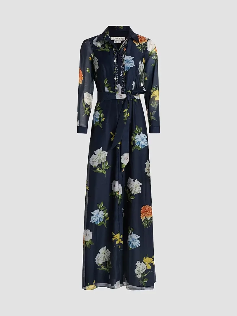 SACHIN BABI Women's Addison Embellished Floral Gown - Navy Wildlfowers - Size 14