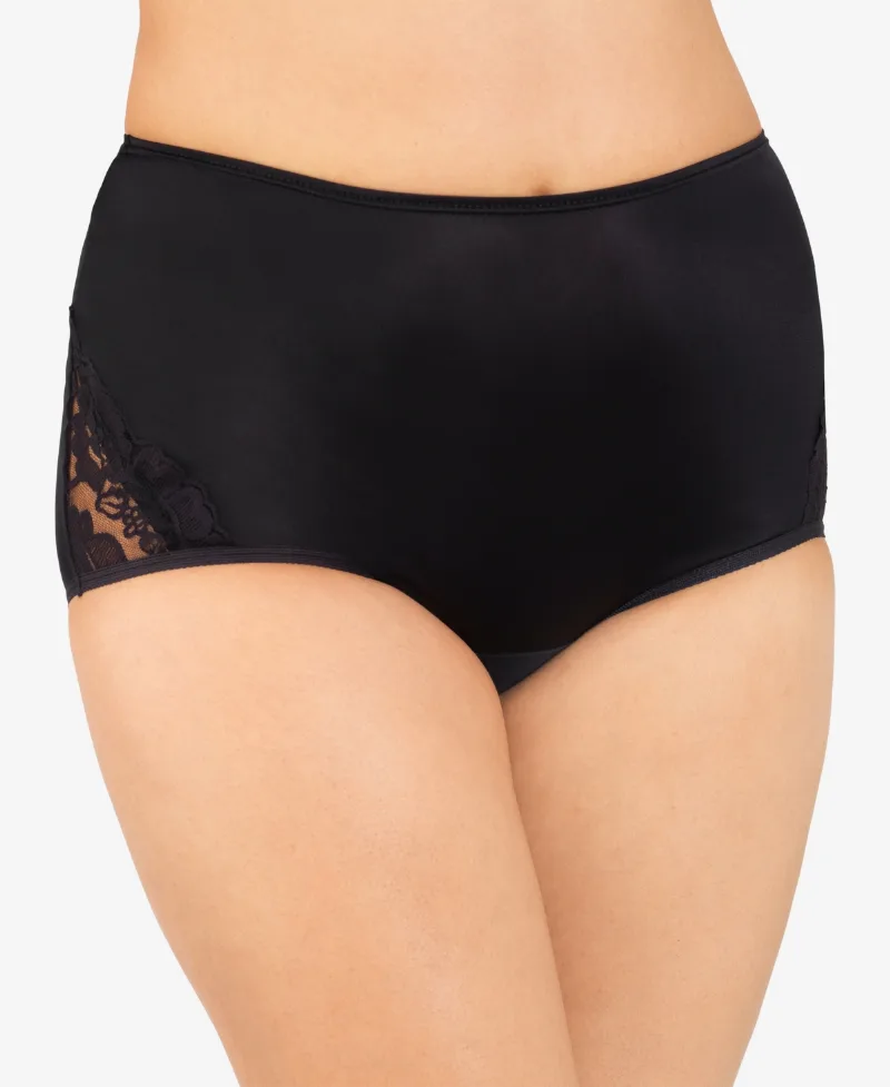 Vanity Fair Perfectly Yours Lace Nouveau Nylon Brief Underwear 13001, extended sizes available - Midnight Black