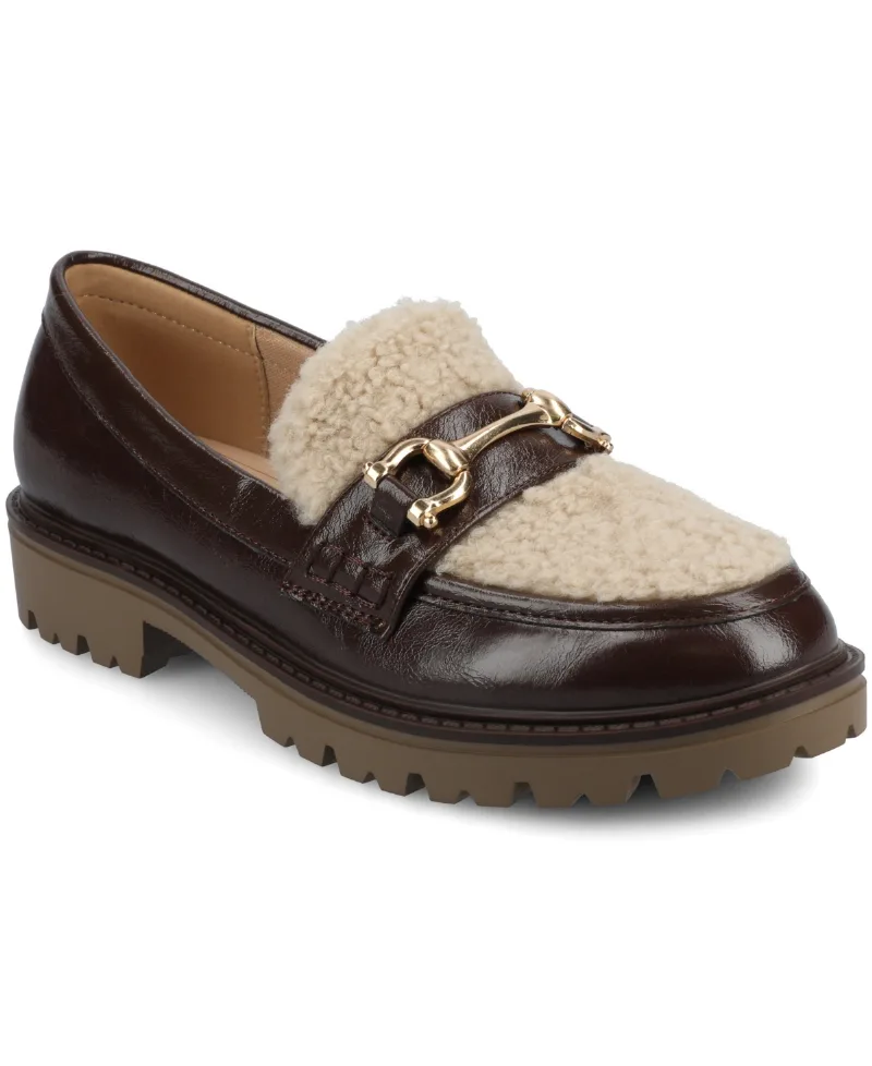 Journee Collection Women's Jessamey Slip On Loafers - Brown  Faux Sherpa