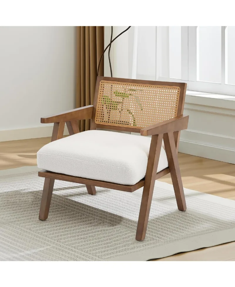 gaomon Mid-Century Farmhouse Accent Chair with Rattan - White