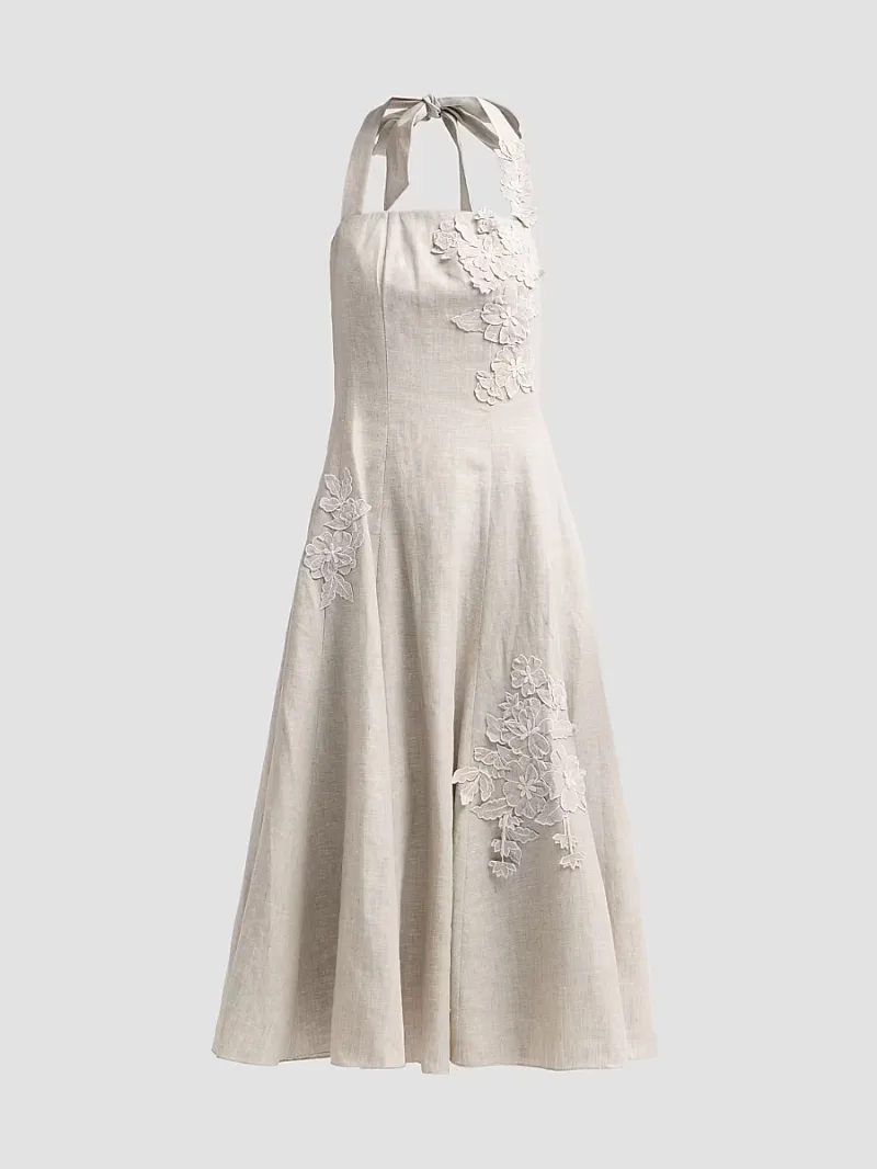Women's Pippa Linen Blend Midi Dress - Ecru - Size 10