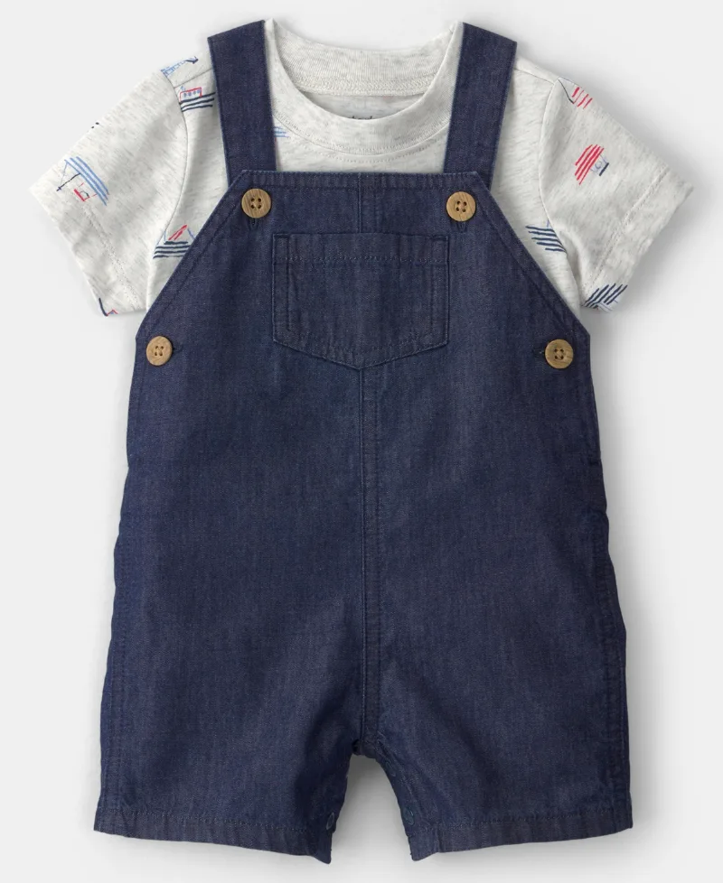 Carter's Baby Boys' Printed T-Shirt and Shortall, 2-Piece Set - Blue/Gray