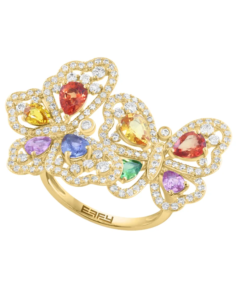 Effy Collection Multi-Sapphire (1-3/4 ct. t.w.), Tsavorite (1/6 ct. t.w.) & Diamond (3/4 ct. t.w.) Ring in 14k Yellow Gold - Yellow Gold