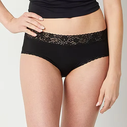 Ambrielle Everyday Hipster with Lace Trim Panty, Large, Black