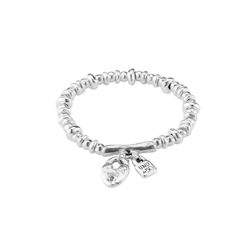 UNOde50 Sterling Silver Heart Padlock Metal Clad Bracelet - Silver
