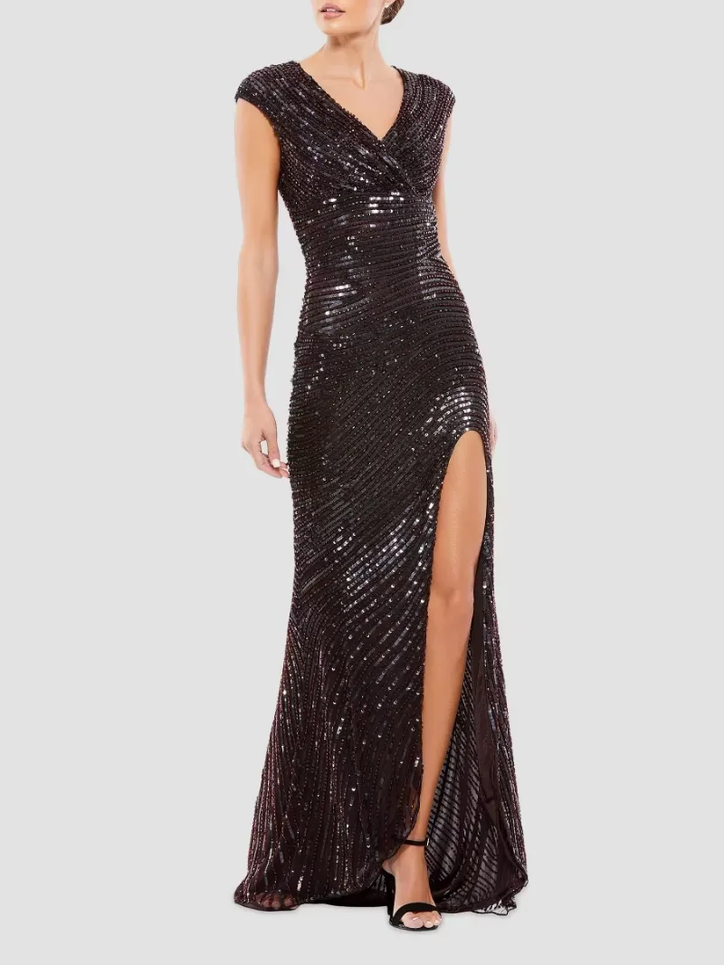 Mac Duggal Women's Sequined Cap-Sleeve Gown - Brown - Size 10