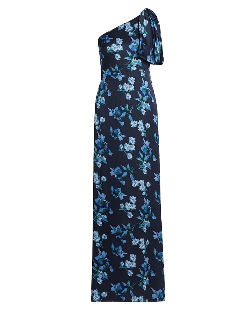 SACHIN BABI Women's Chelsea Floral One-Shoulder Gown - Night Sky Venetian Petal - Size 12