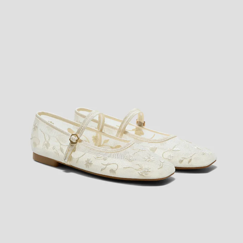 VIVAIA Square-Toe Mary Janes (Margot Mary Jane)|CREAM FRENCH FLORAL MESH|9-9.5