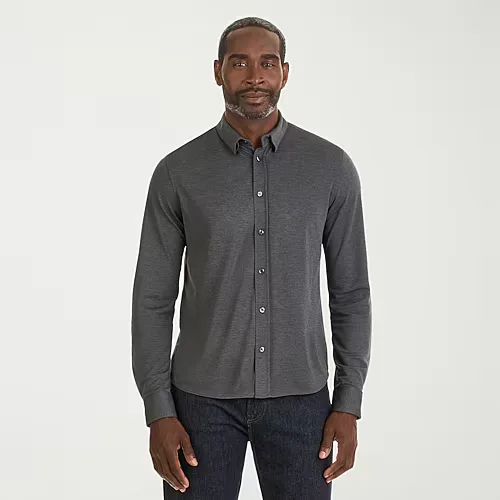Van Heusen Mens Long Sleeve Classic Fit Button-Down Shirt, Large, Black