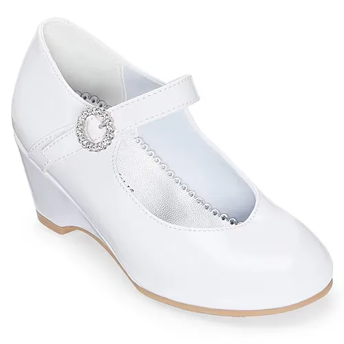 Christie & Jill Heart Little & Big Kid Girls Round Closed Toe Mary Jane Shoes, 4 Medium, White
