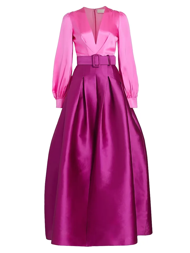 SACHIN BABI Women's Zoe Satin Colorblocked Belted Gown - Pink - Size 2