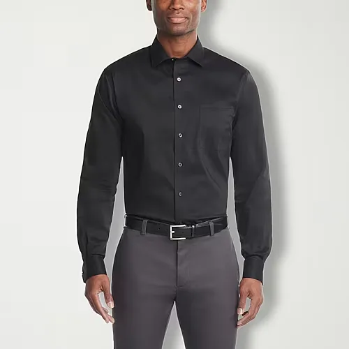 Van Heusen Ultra Flex Mens Regular Fit Stretch Fabric Wrinkle Free Long Sleeve Dress Shirt, 17-17.5 32-33, Black