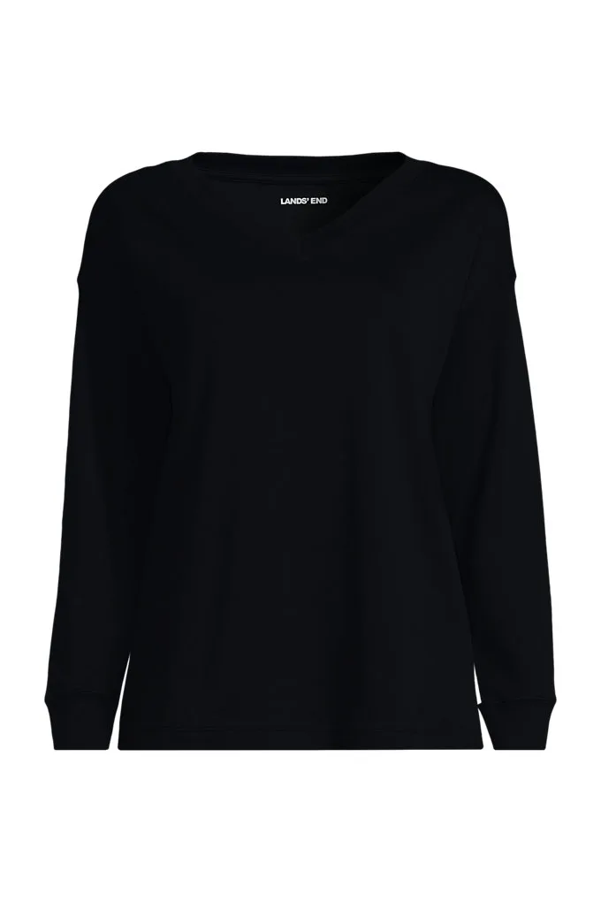 Women's Long Sleeve Cotton V-Neck Tee - Lands' End - Black - S