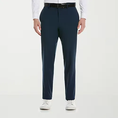 Savane Techworks Performance Mens Straight Fit Dress Flat Front Pant, 34 29, Blue